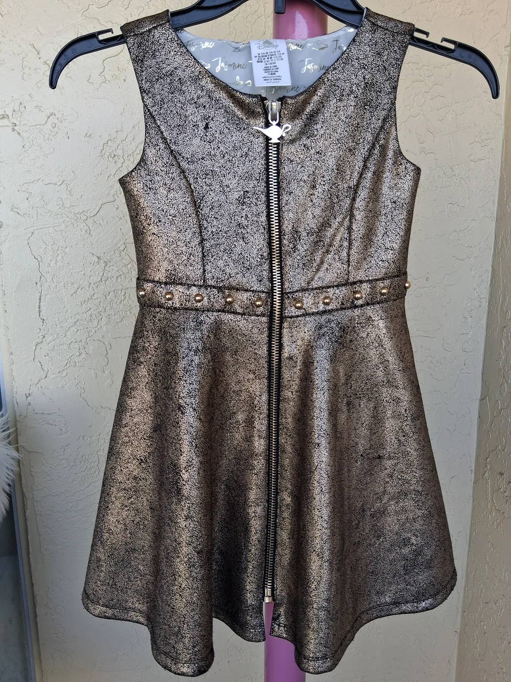 Jasmine DISNEY Metallic Gold Girls' Zip Front Dress